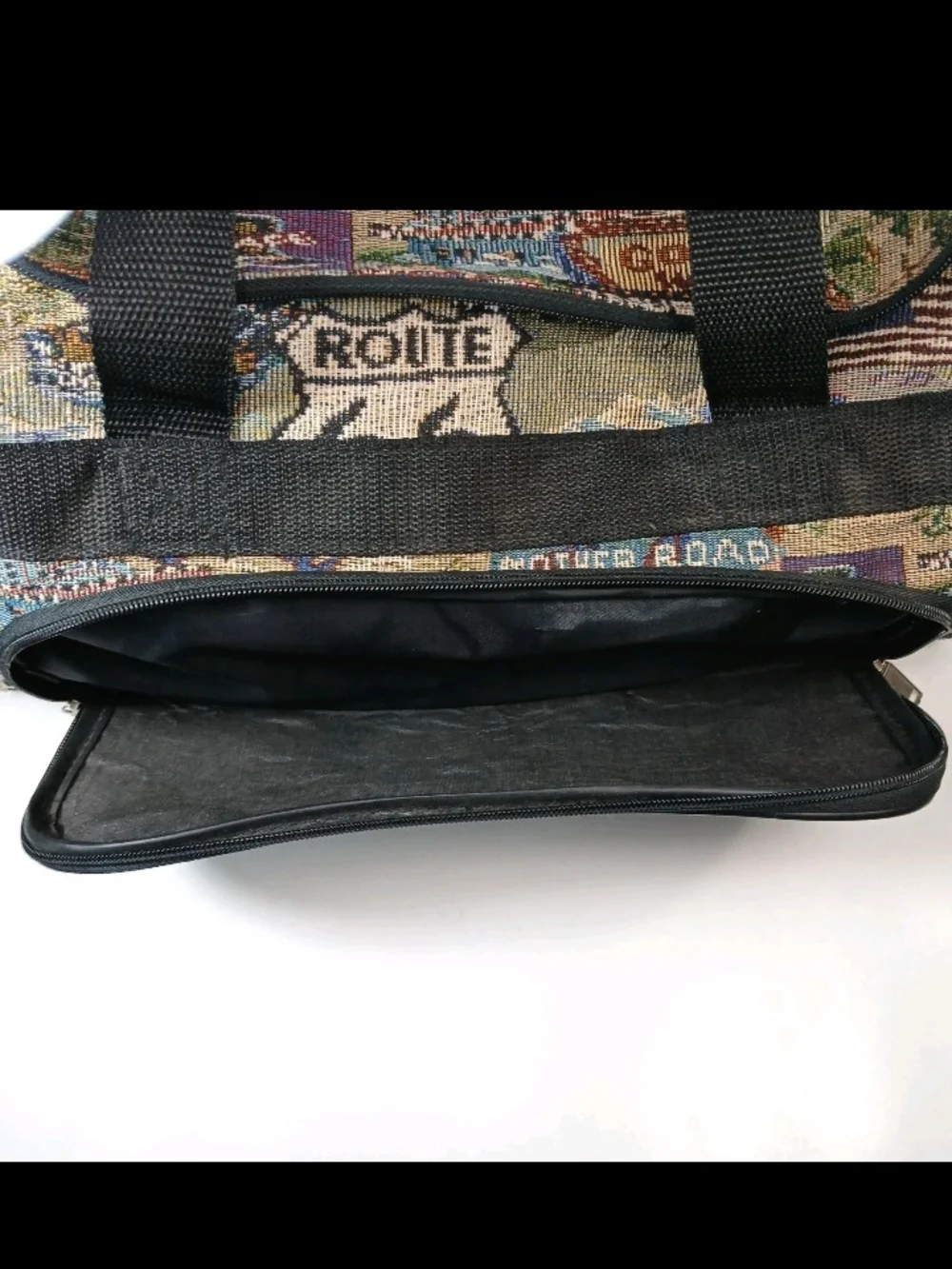 Vtg Route 66 Tapestry Duffle Bag - Multi